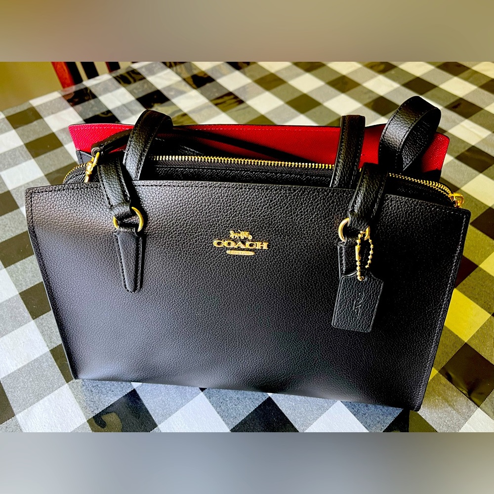 NWT Coach Tatum Carryall in Black/True Red with Gold Accents